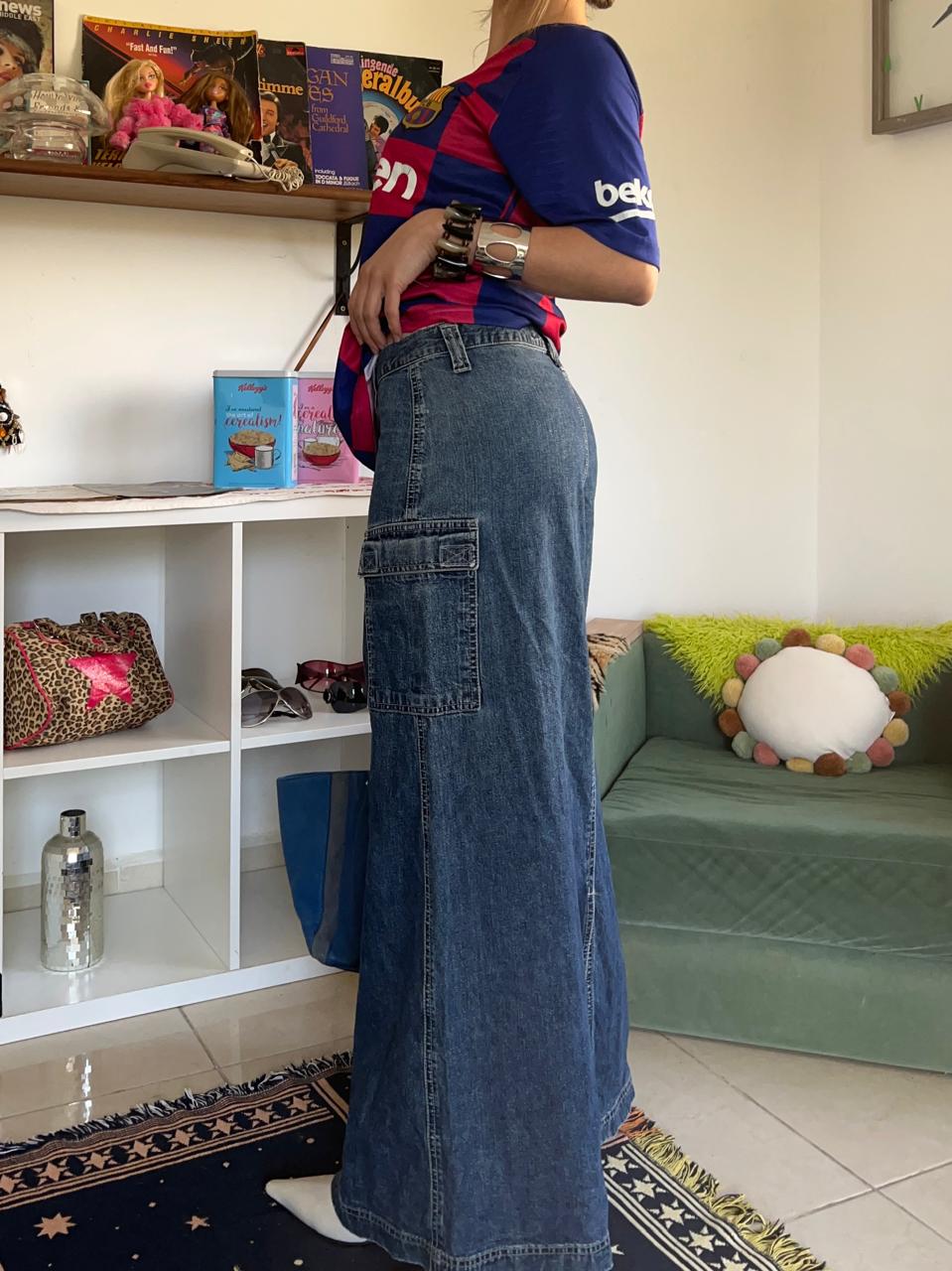 Mavi cargo denim maxi skirt