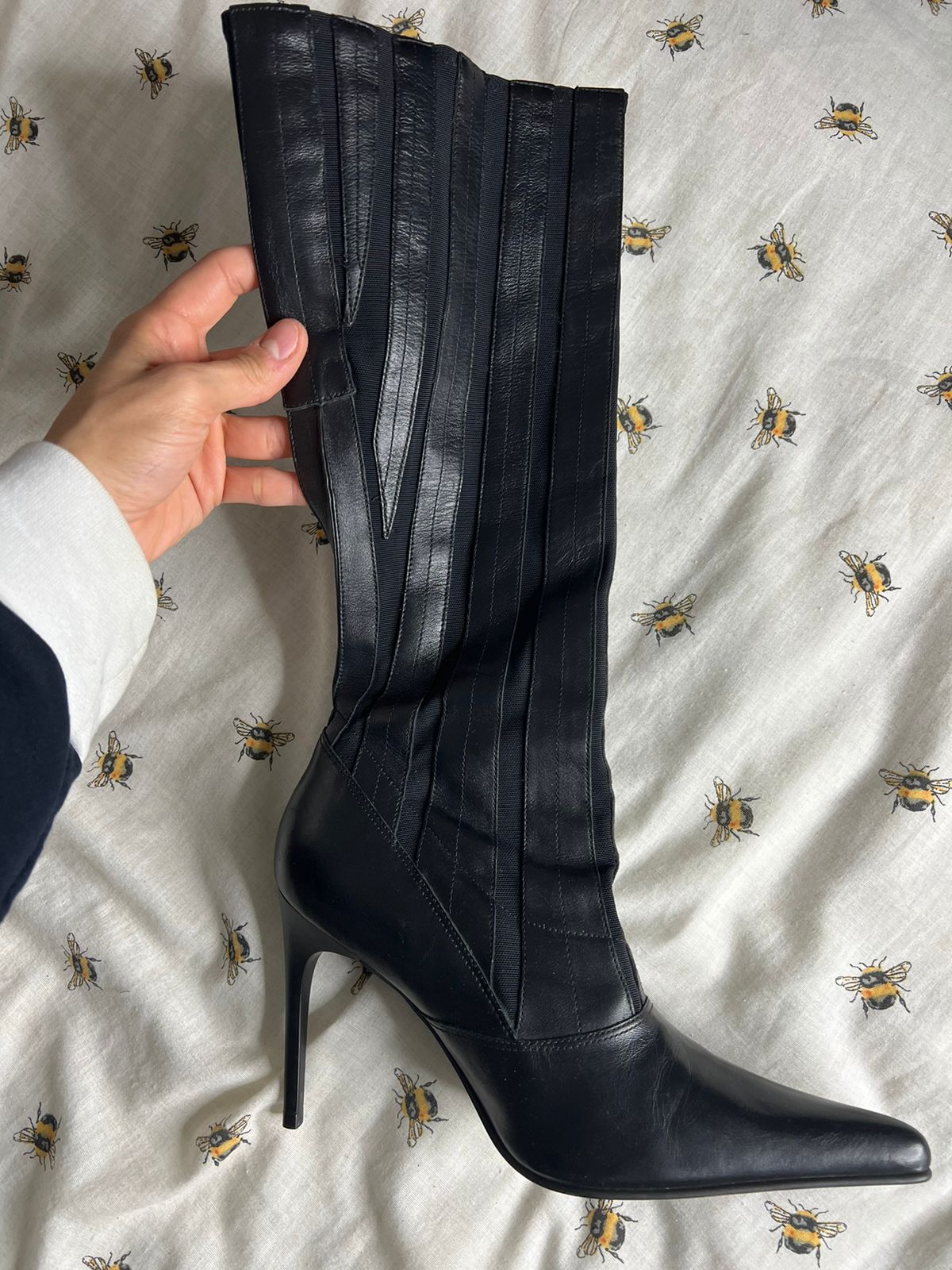 Buffalo y2k leather pointy knee high heeled boots