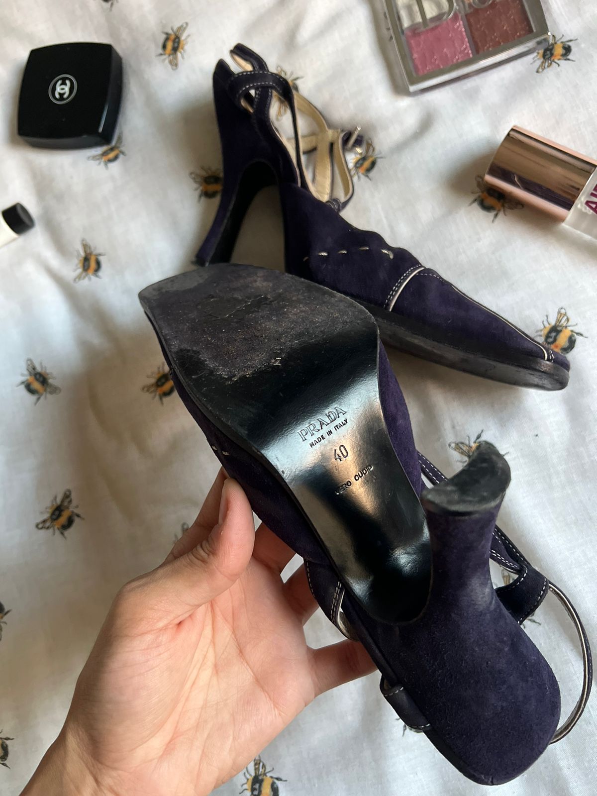 Vintage Prada suede purple square toe heels
