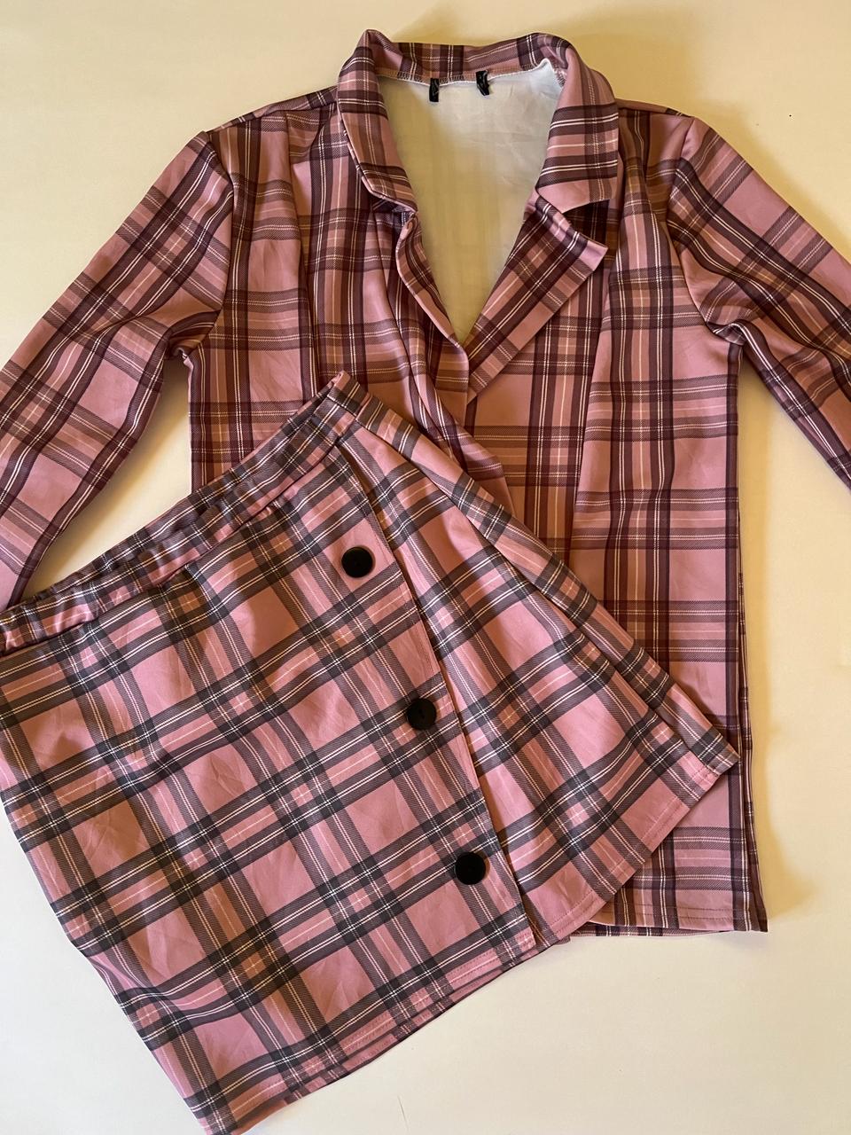 Plaid blazer skirt set