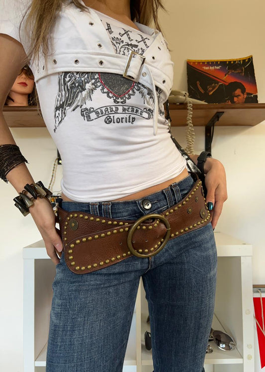 brown leather studded belt