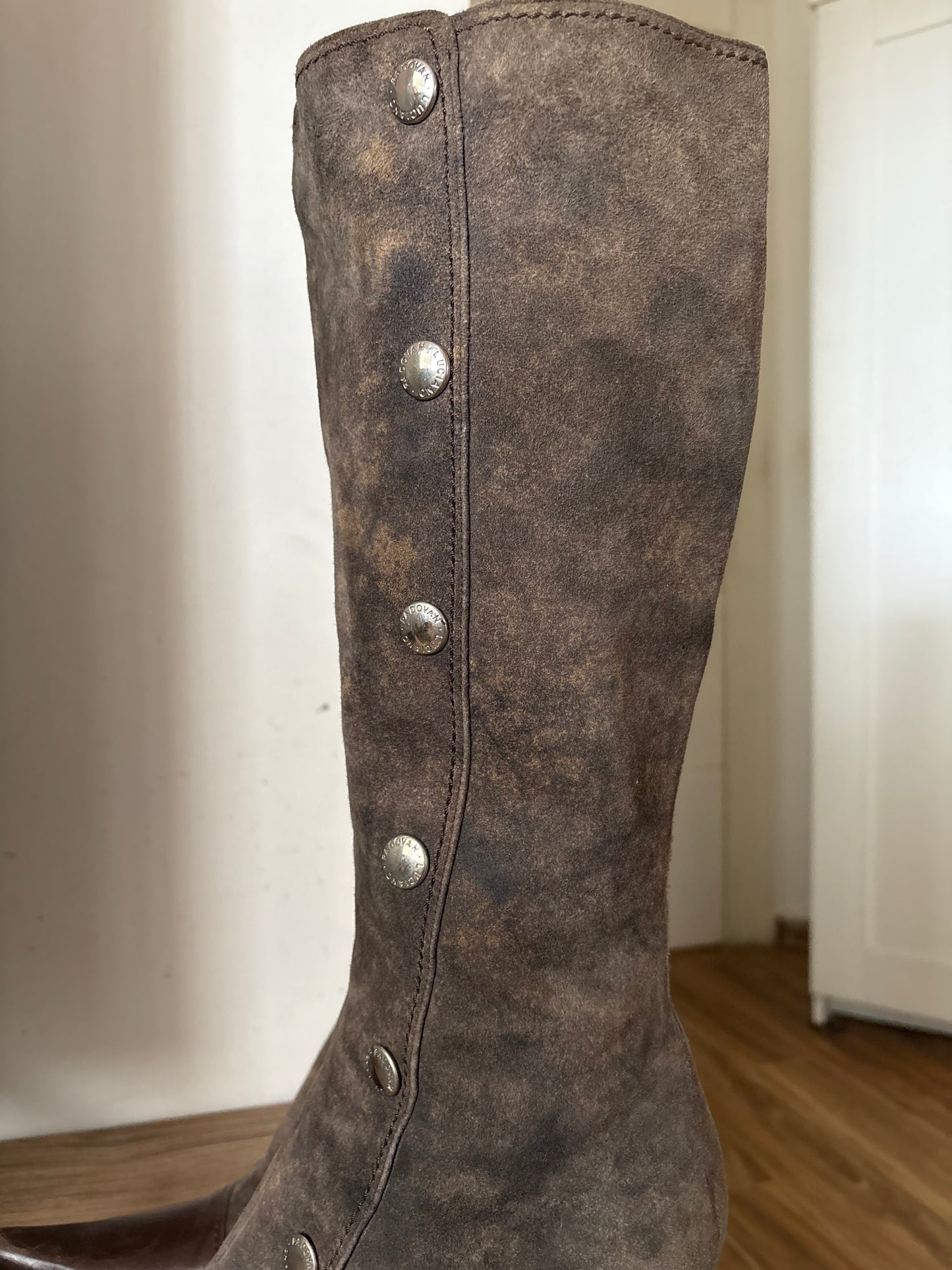 Luciano Padovan suede pointy knee high boots