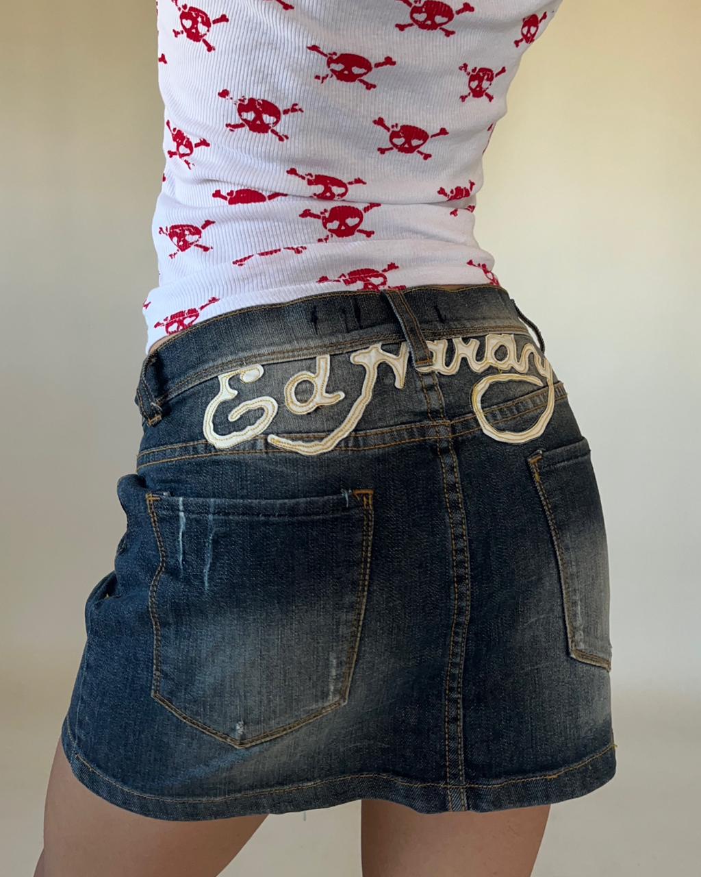 Ed Hardy y2k mini denim graphic skirt