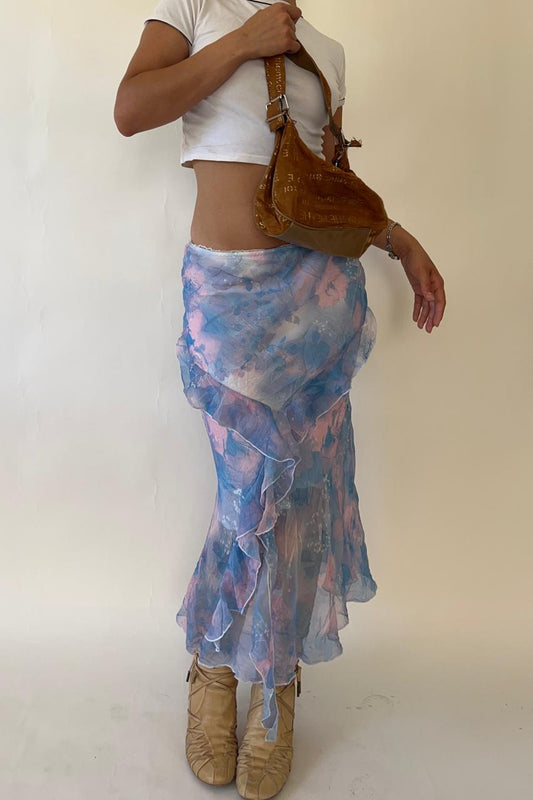 Floral ruffled maxi skirt