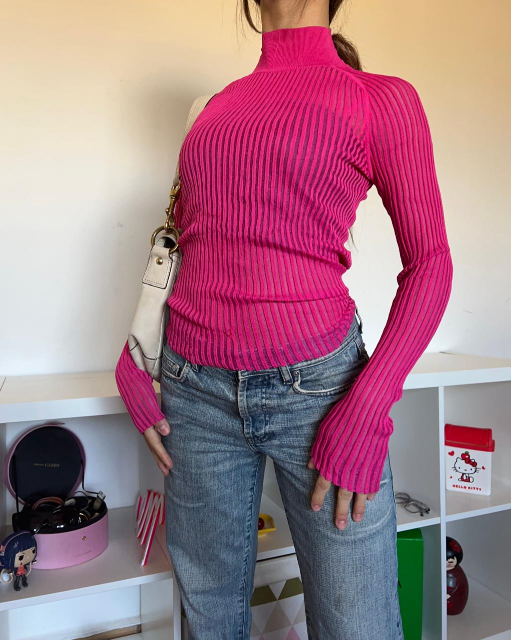 Pink turtle neck fitted long sleeves