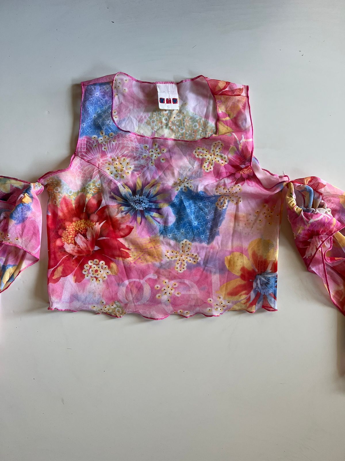 Y2k mesh see thru cropped graphic top