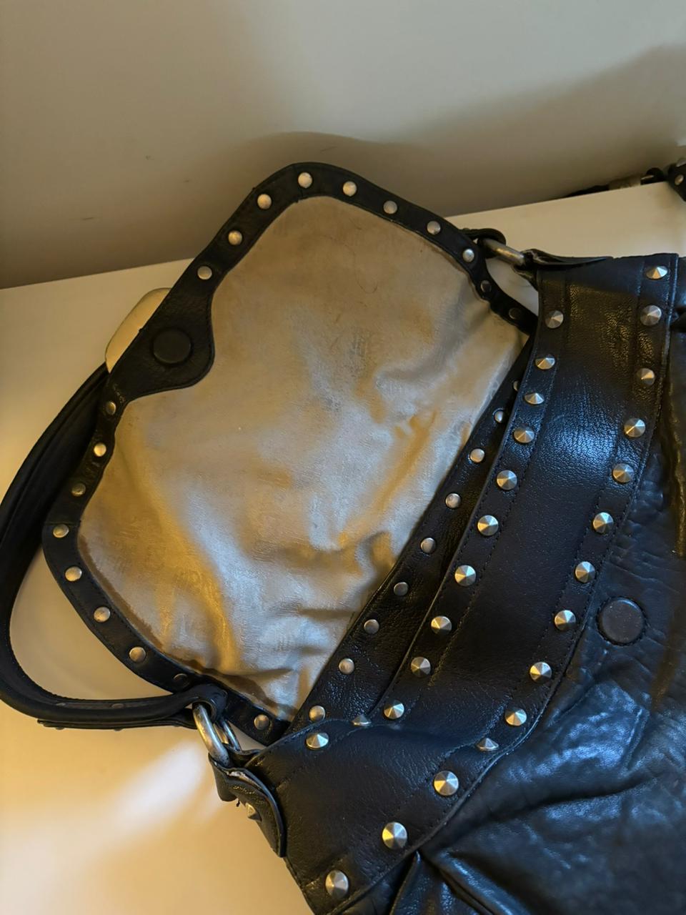 Just Cavalli leather studded shoulder bag