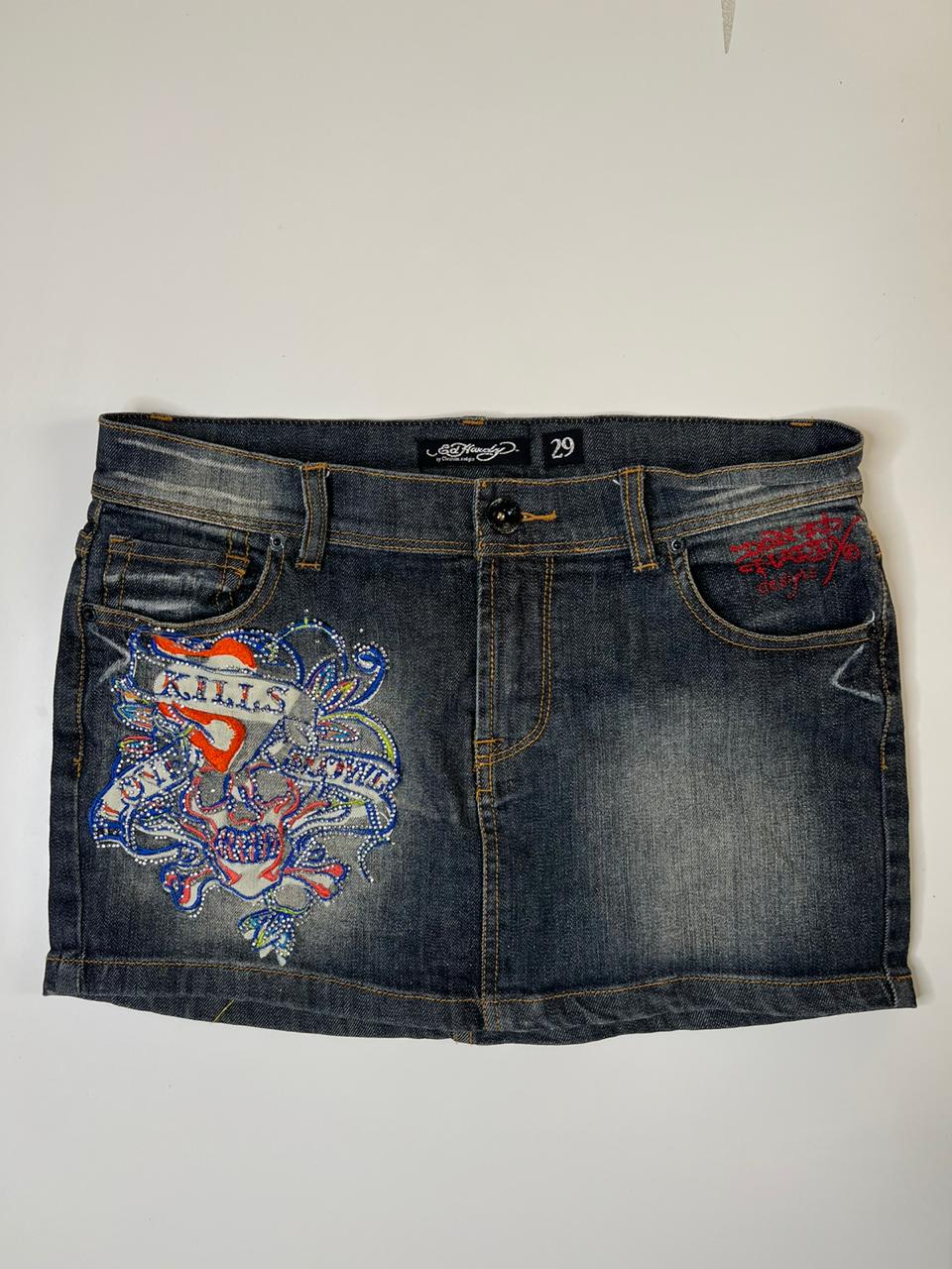 Ed Hardy y2k mini denim graphic skirt