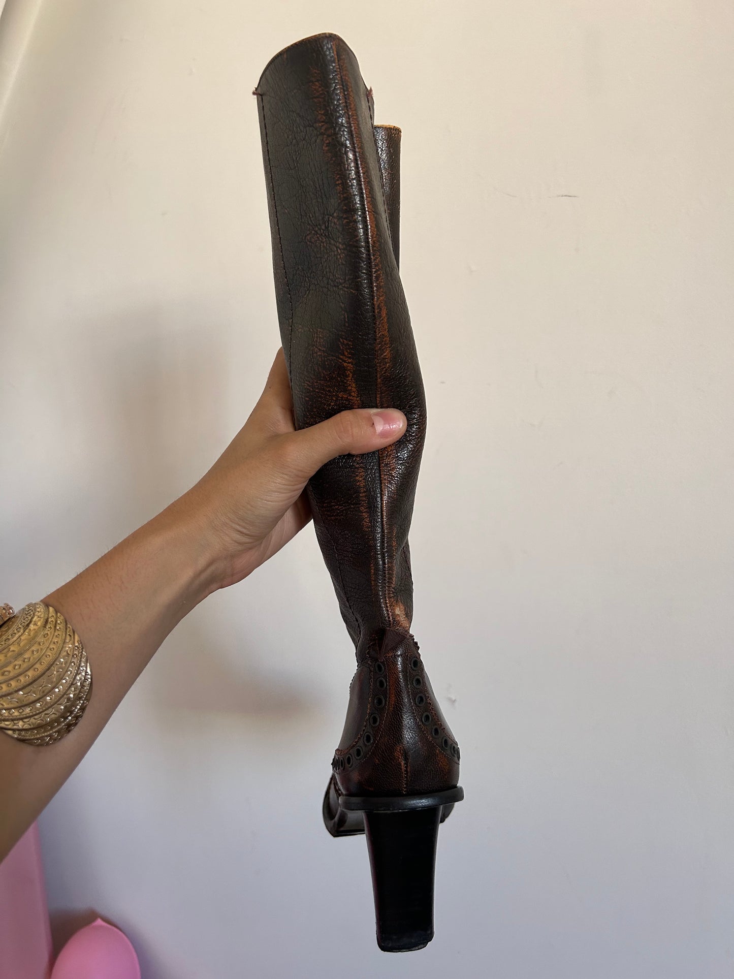 Maria Pino leather knee high square toe heeled boots
