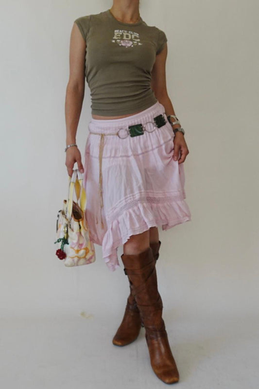 Baby pink y2k unsymmetrical midi skirt