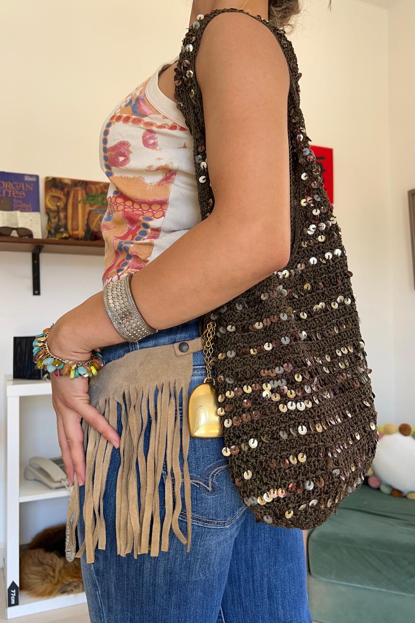 Sequin crochet shoulder bag