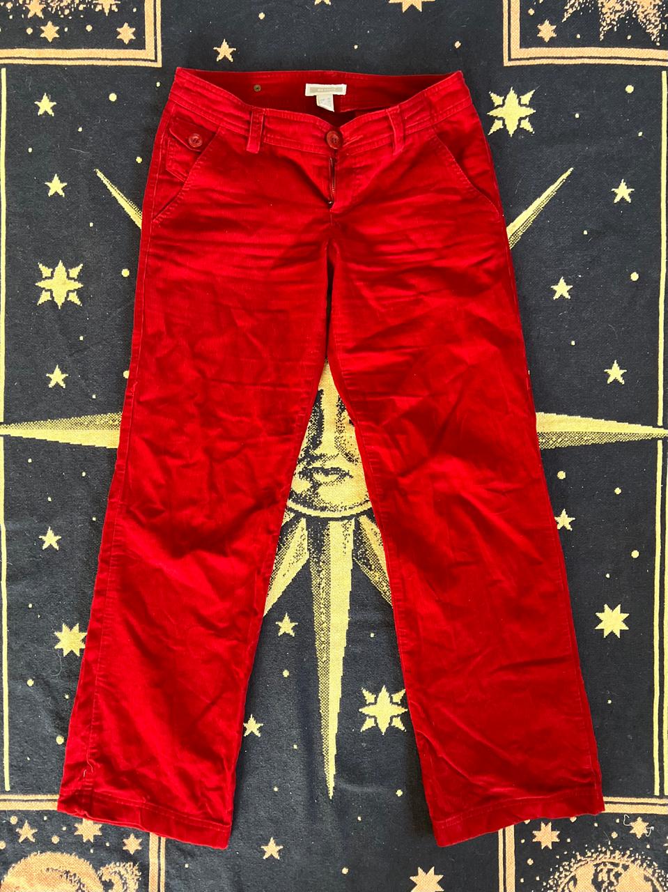 Red corduroy low waist pants