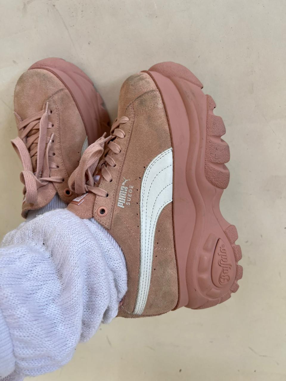 Puma x Buffalo chunky platform pink suede shoes