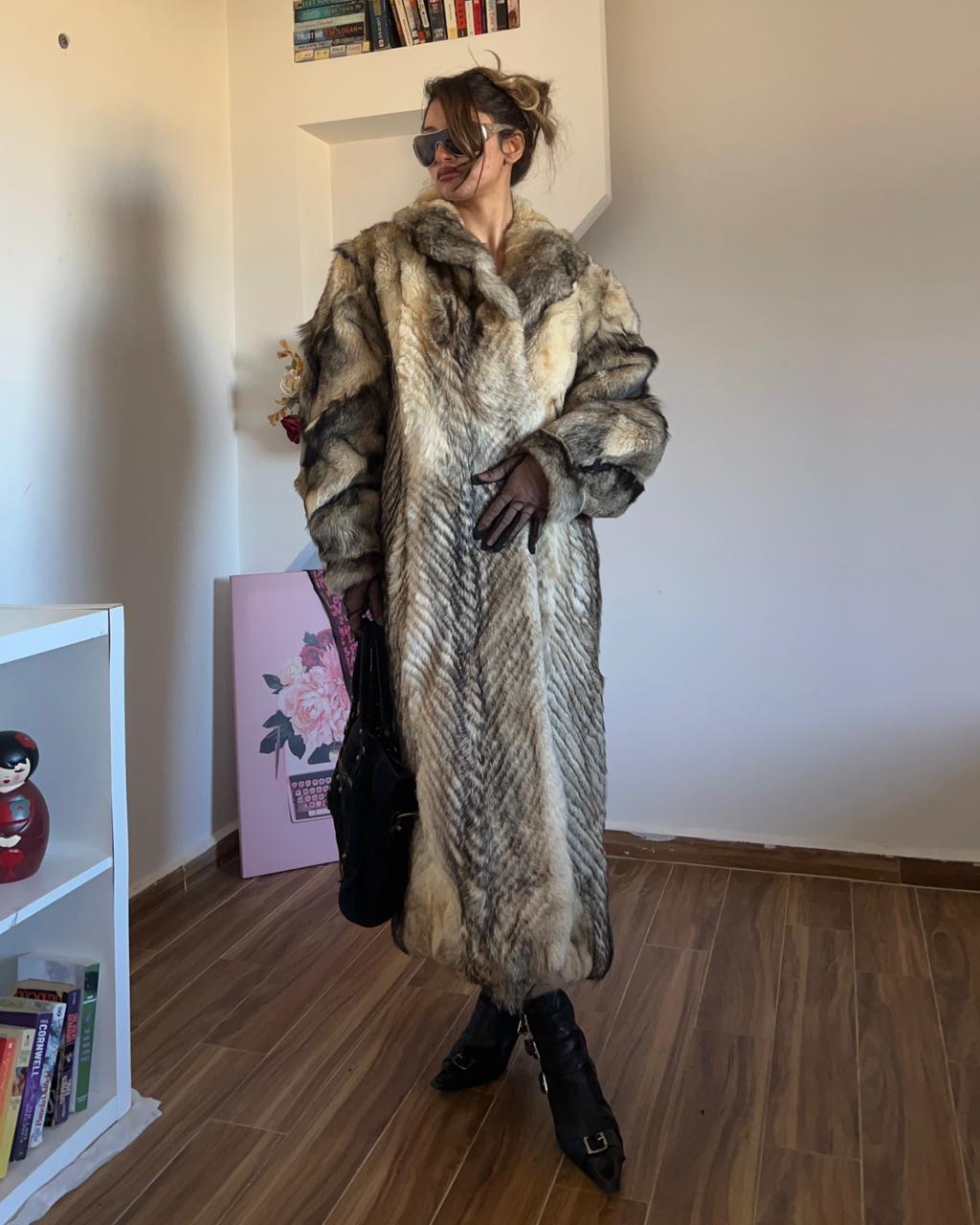 Fox long real fur coat