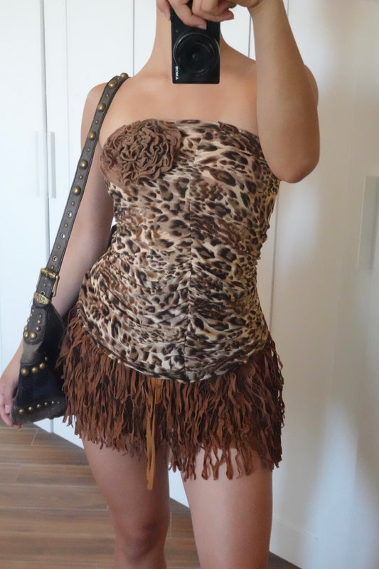 Y2k leopard strapless long top