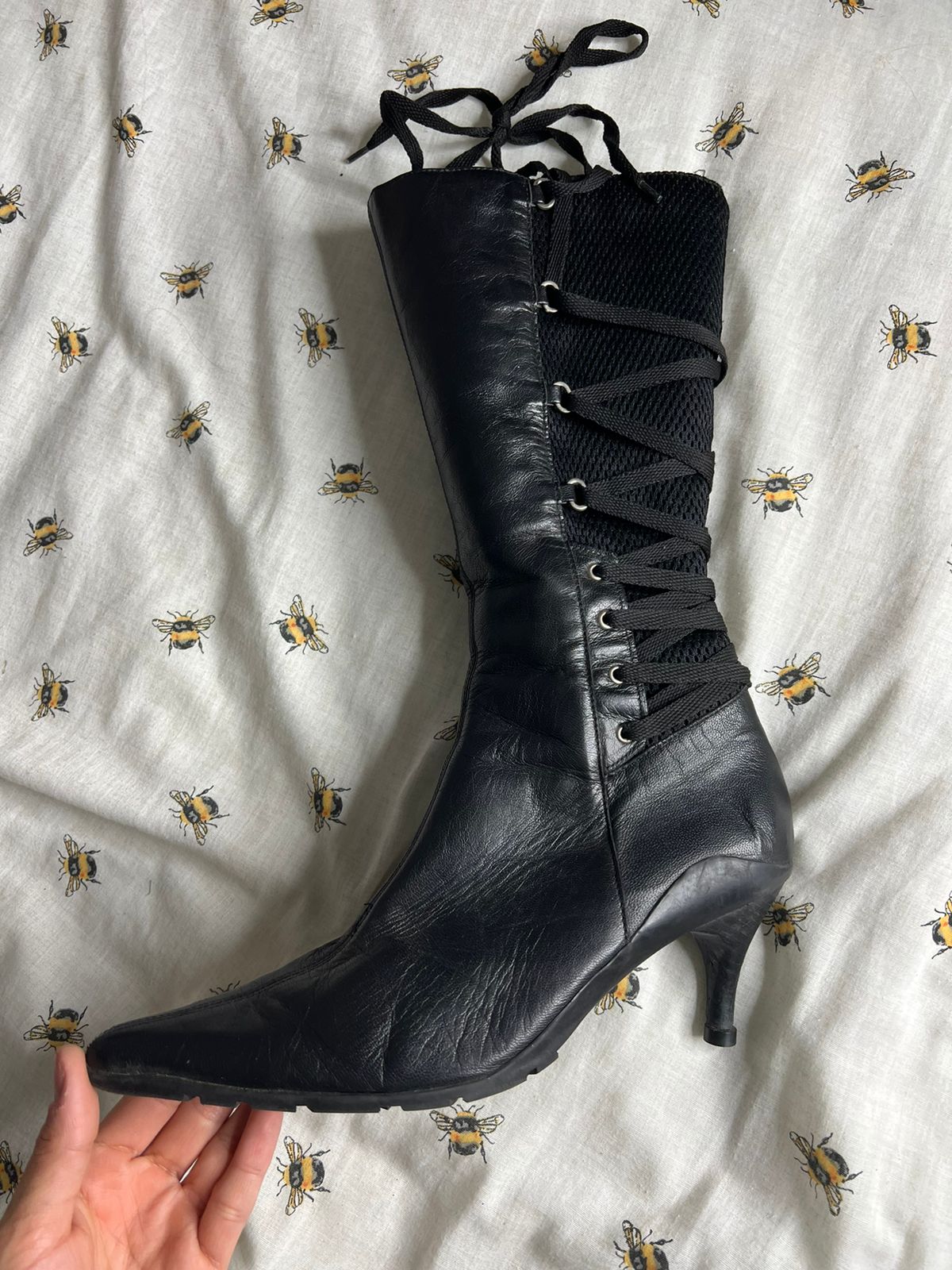 Leather y2k pointy lace up boots