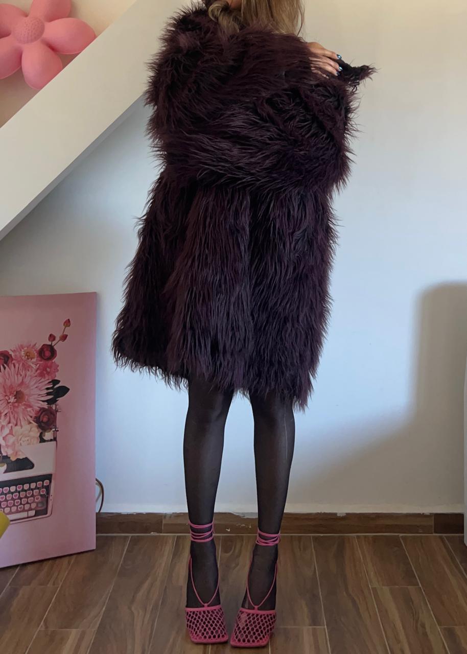 Faux dark purple fur coat