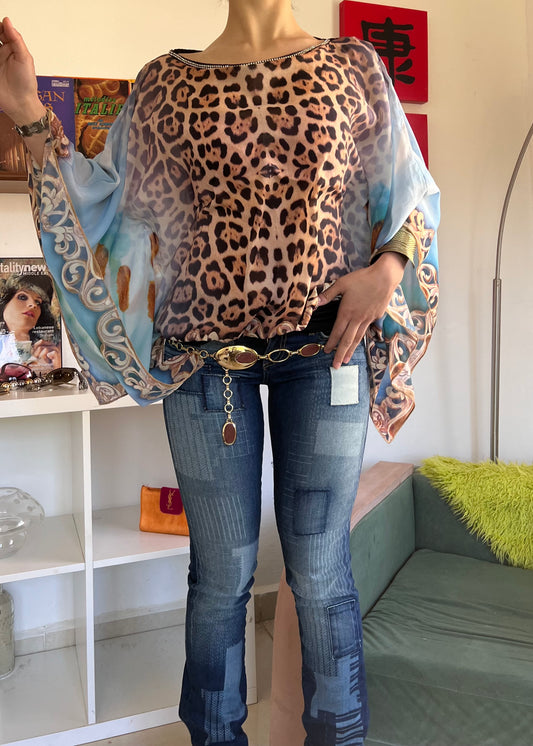 Y2k leopard batwing top