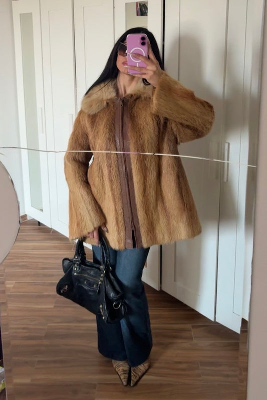 Real fur zip up jacket