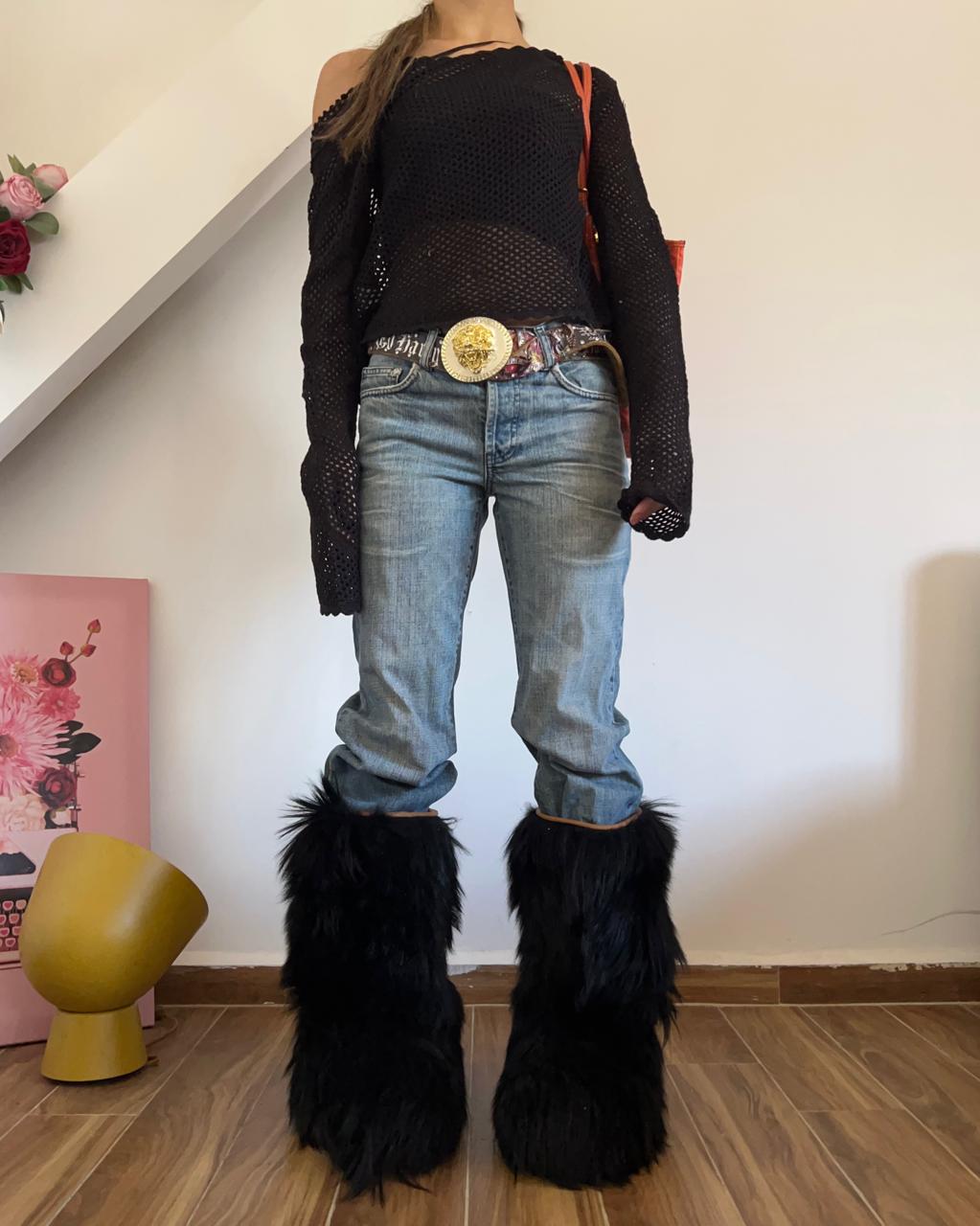 Roluc Ideal 70s vintage goat black fur boots