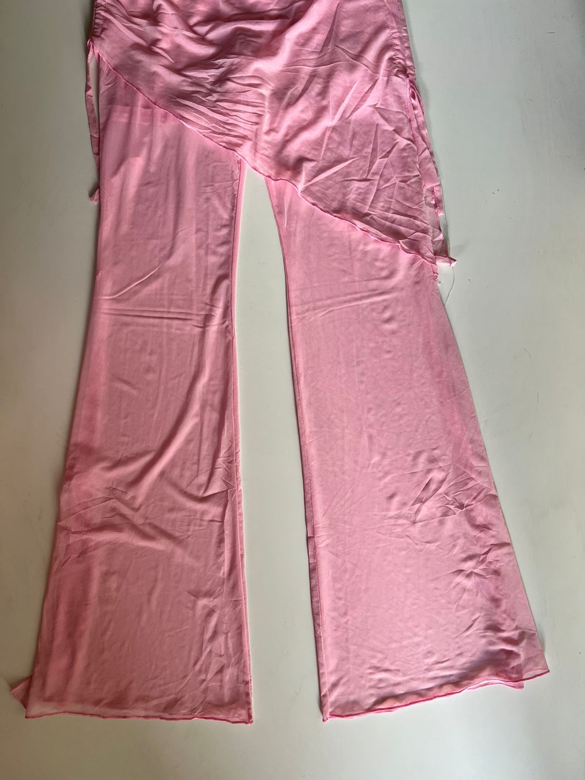 Skirt over pants mesh see thru pink pants