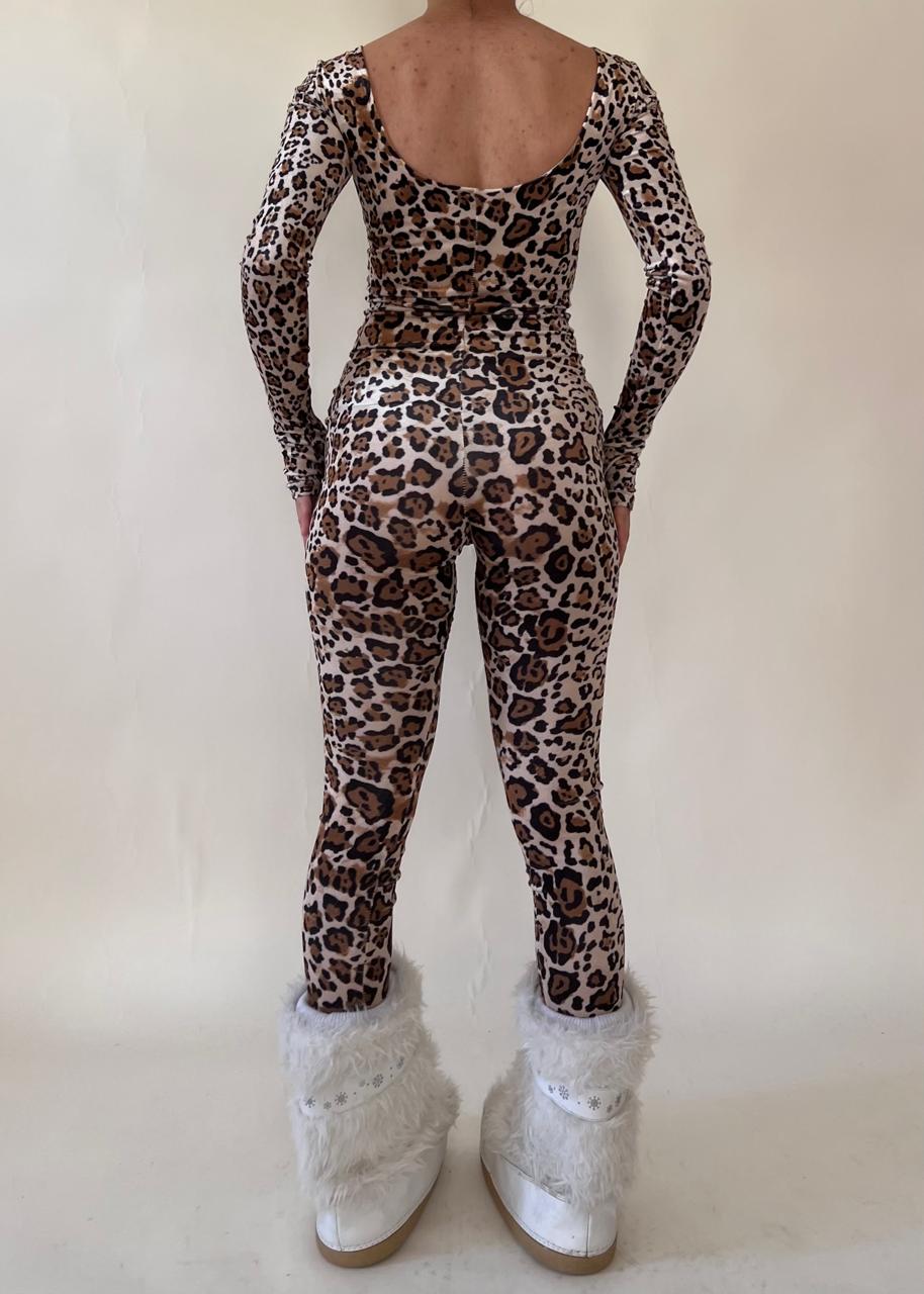 Leopard velvet fitted bodysuit