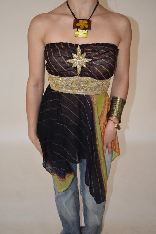 Beaded unsymmetrical hobo top