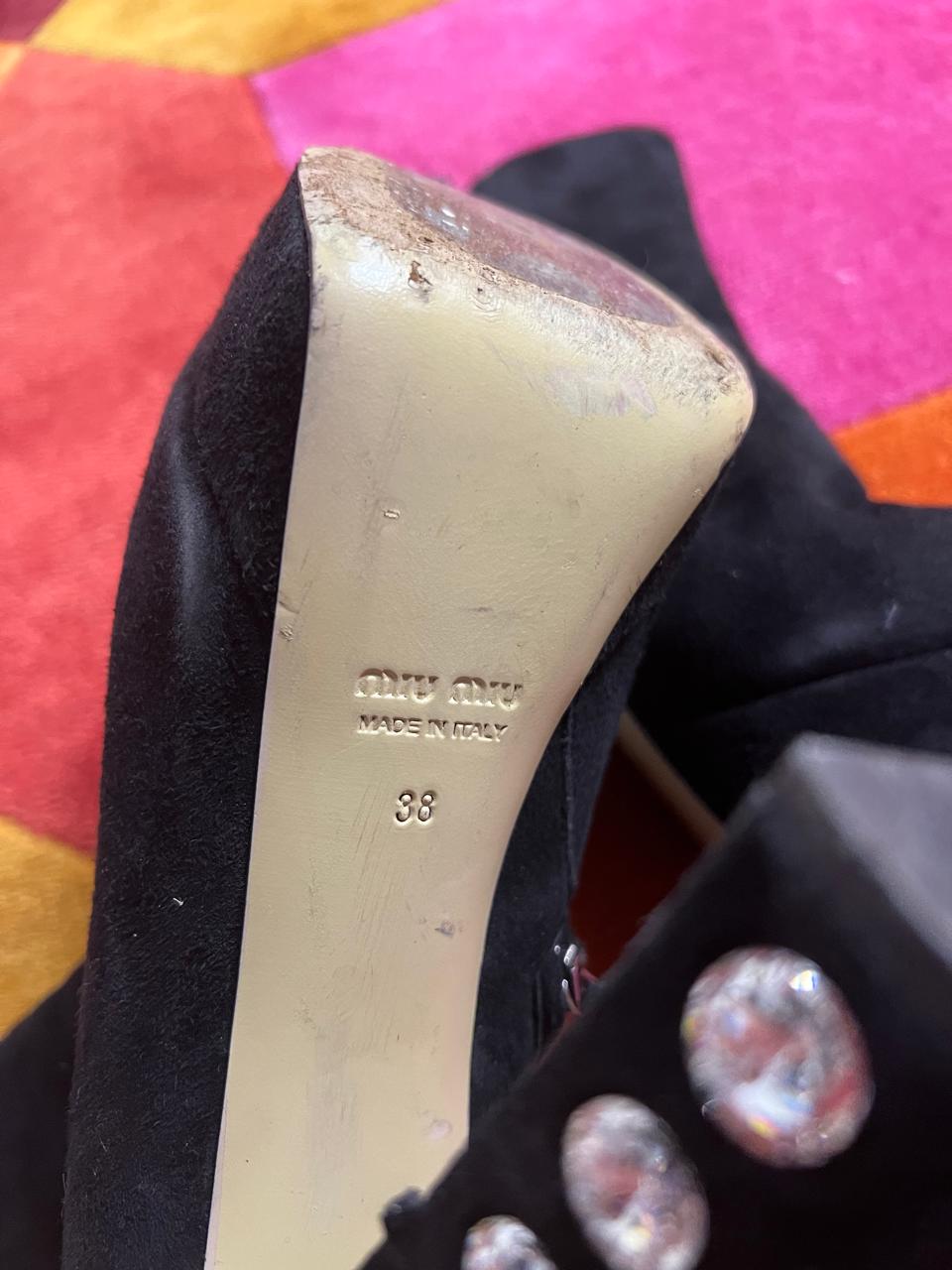 Miu Miu suede crystal heels platform boots