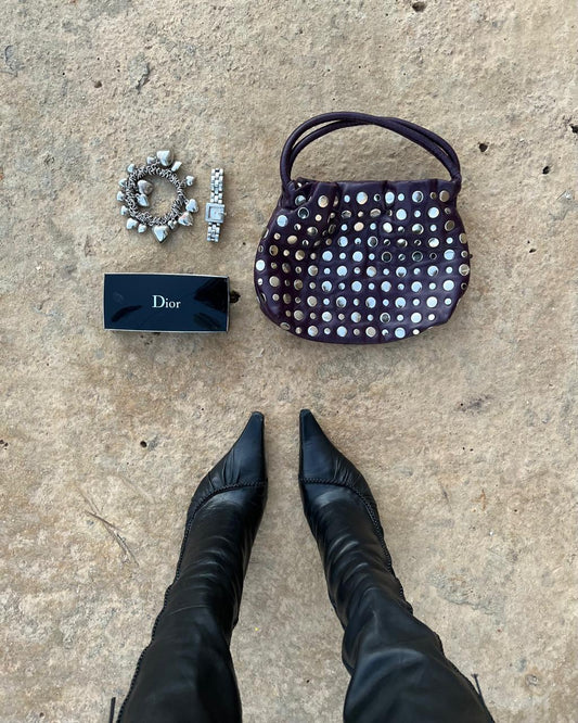 Y2k nine west purple studded leather bag