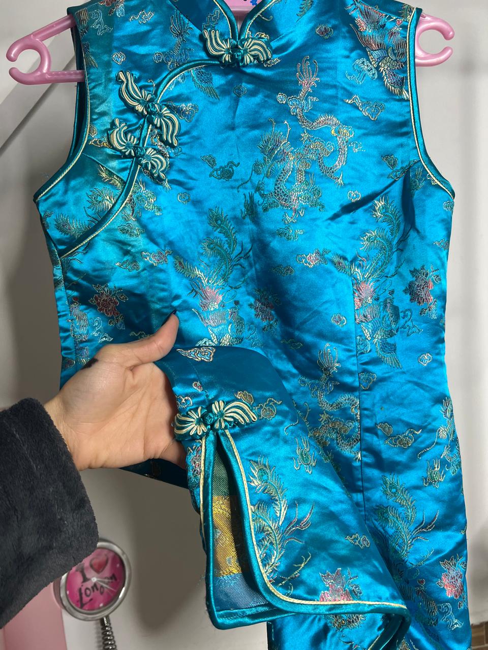 Dragon cheongsam blue mini dress