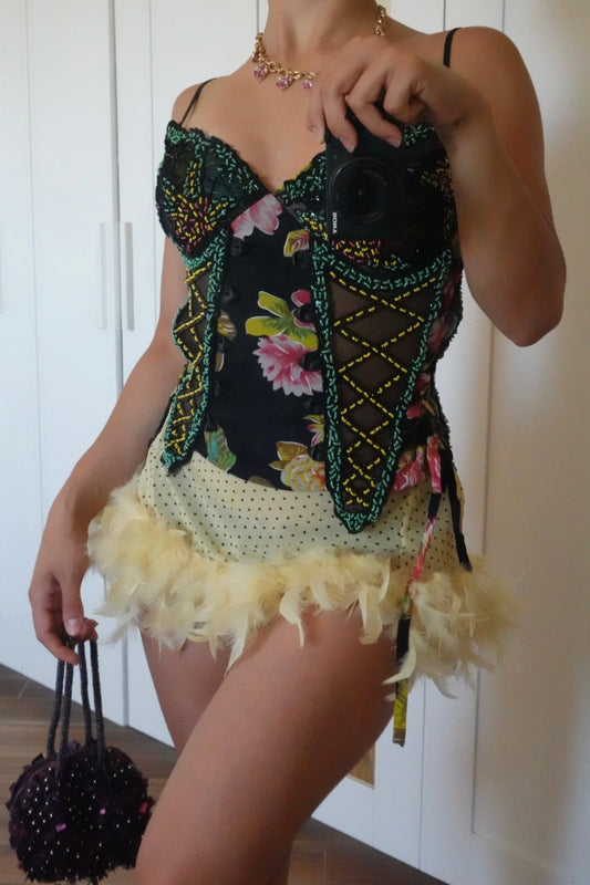 Polka dots feather mini see through skirt