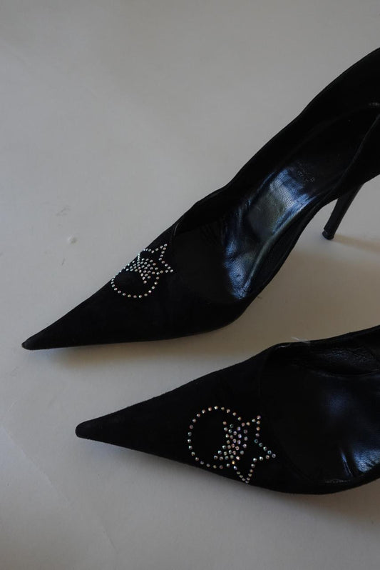 Pointy suede heels