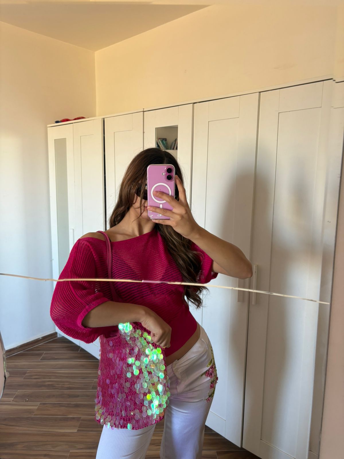 Sequin crochet tote bag