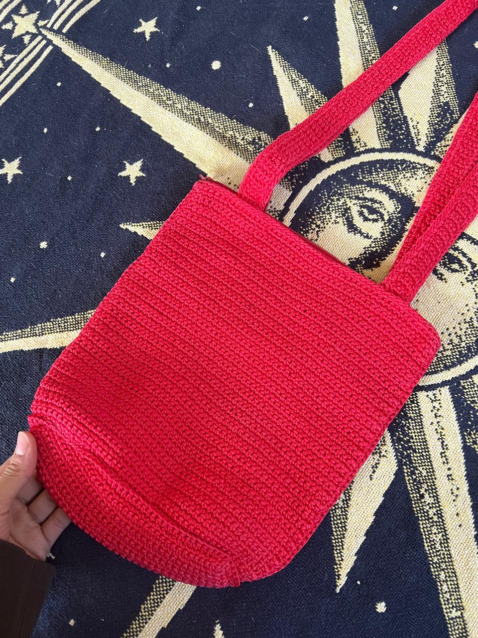 Red crochet small tote shoulder bag