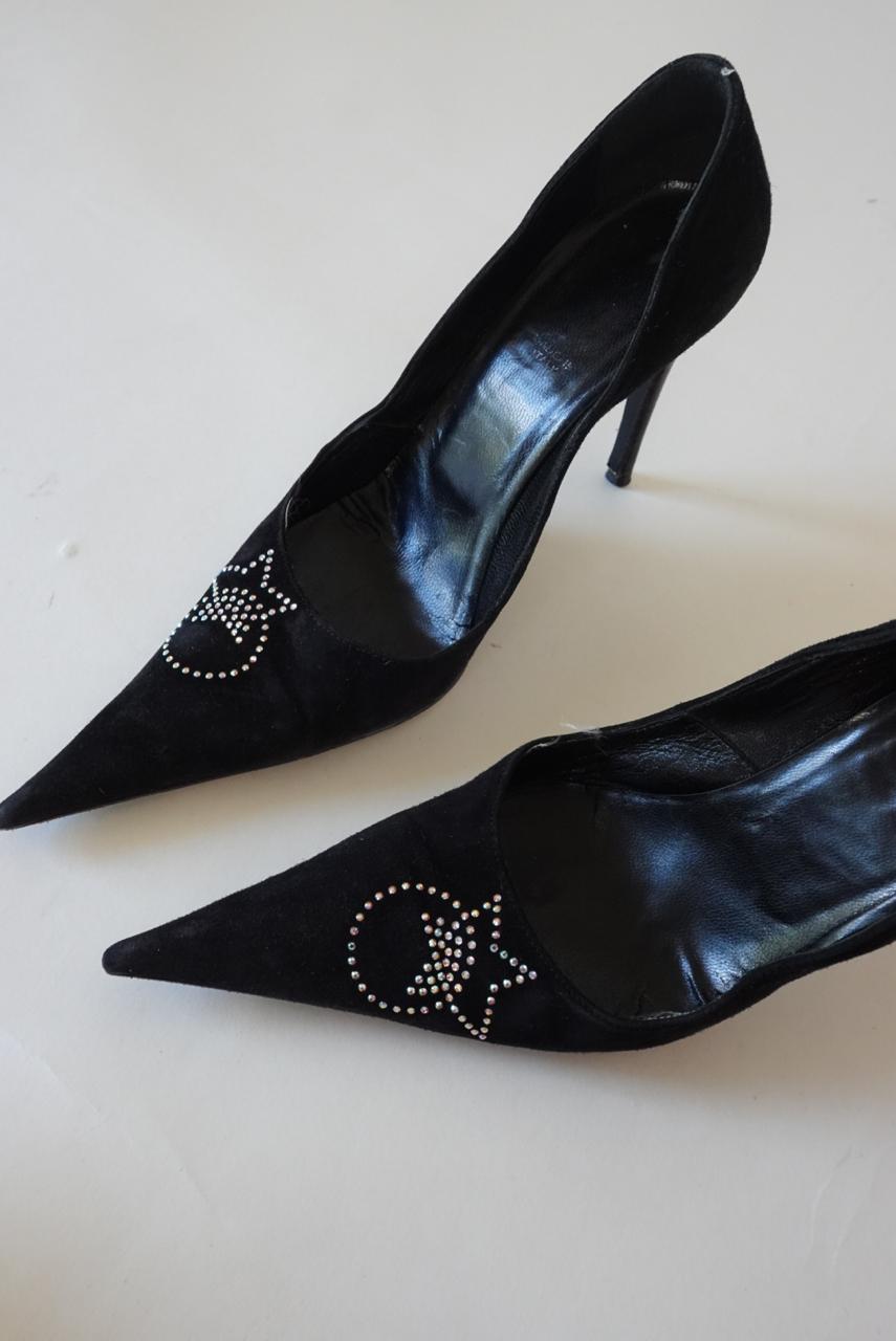 Pointy suede heels