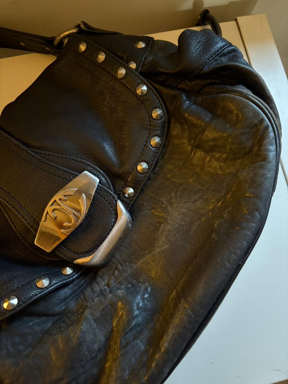 Just Cavalli leather studded shoulder bag
