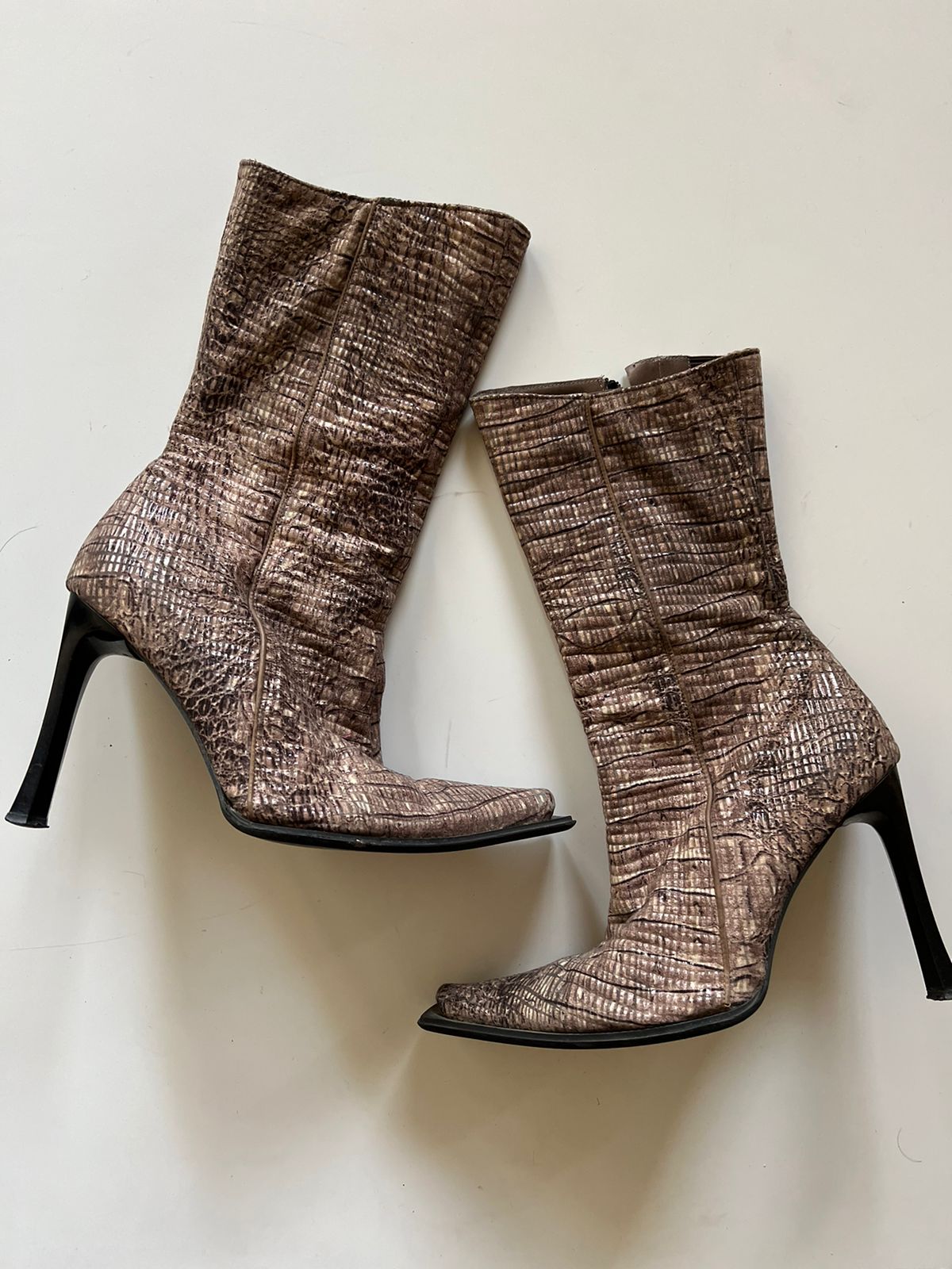Snake pointed heeled boots