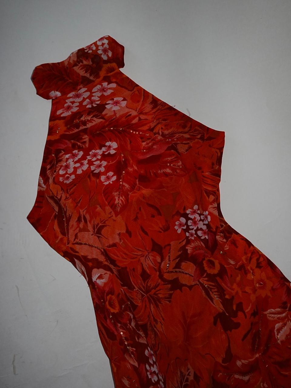 Sequined halter floral maxi dress with slits on the side