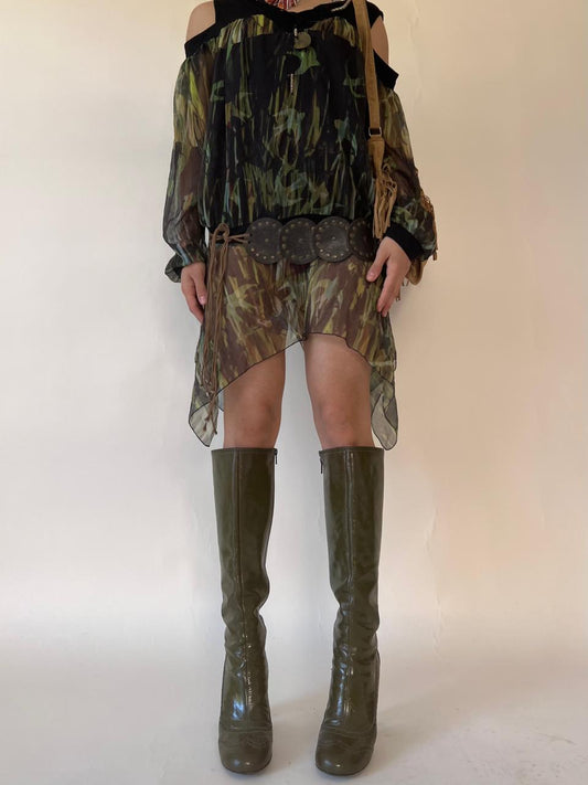 Miu Miu patent leather round toe knee high boots