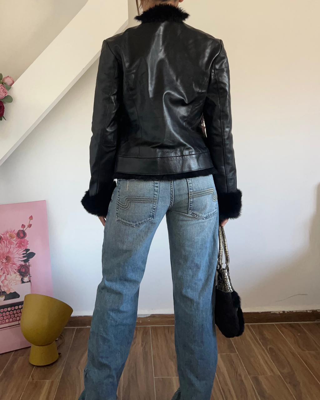 Real leather fur jacket