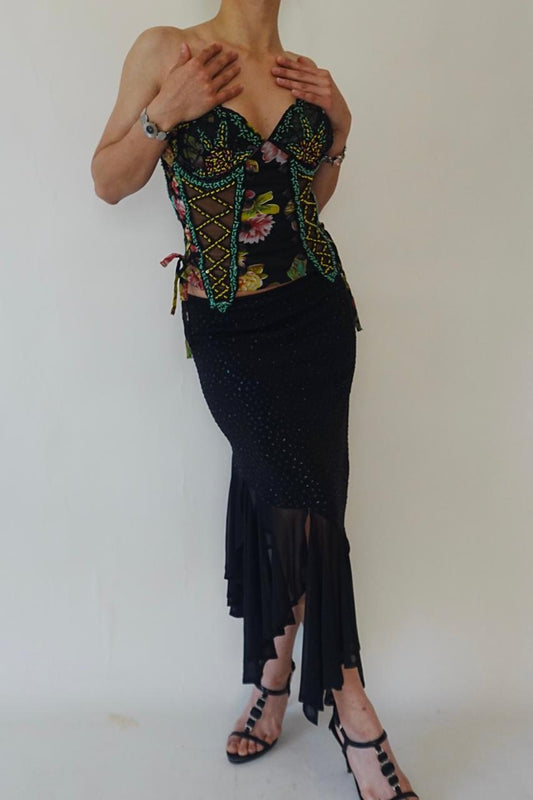 Vintage glittery unsymmetric midi skirt