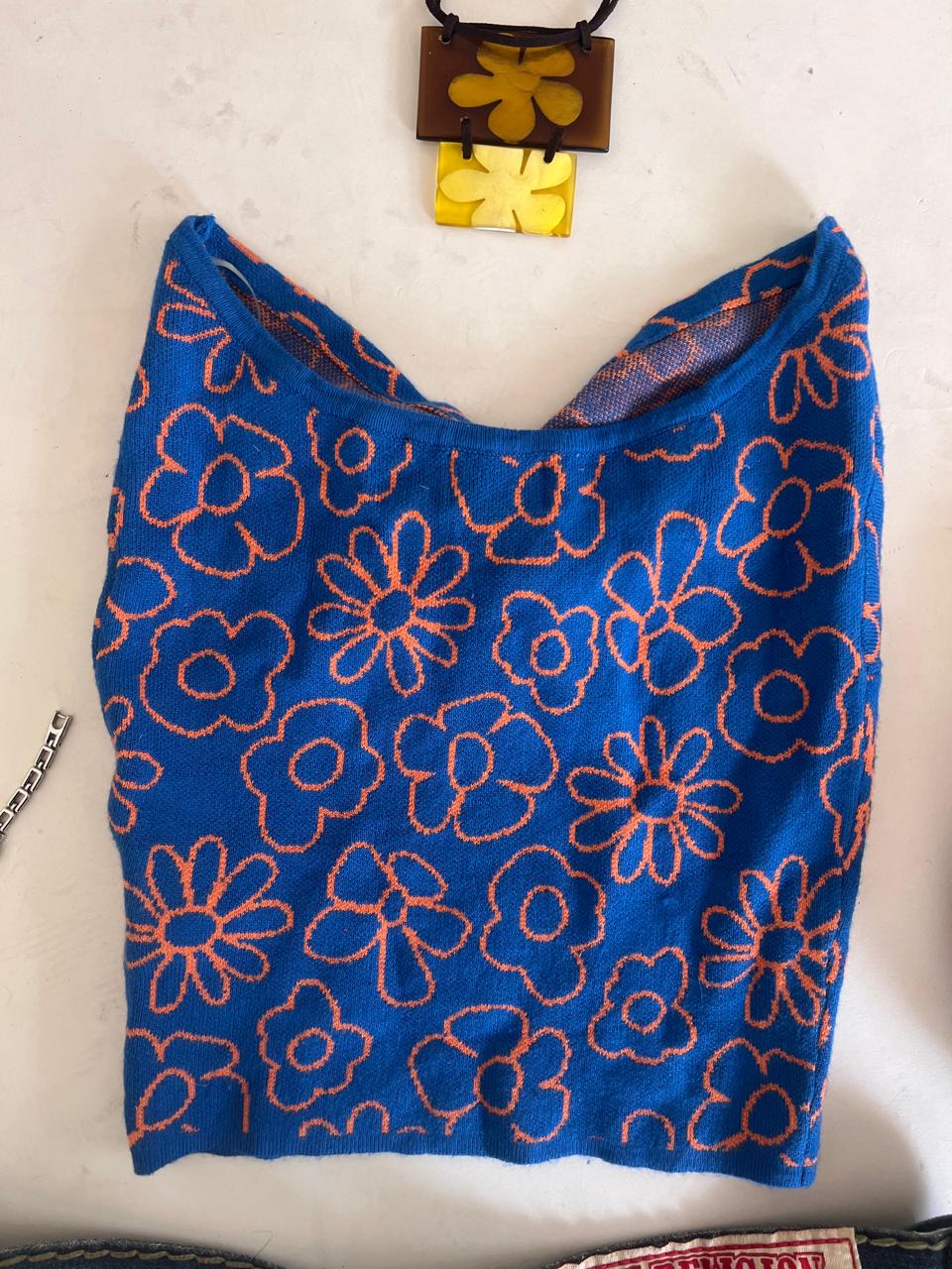 Floral blue cropped tube top