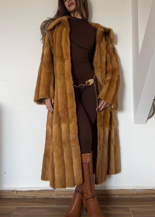 Mink multicolor long real fur coat