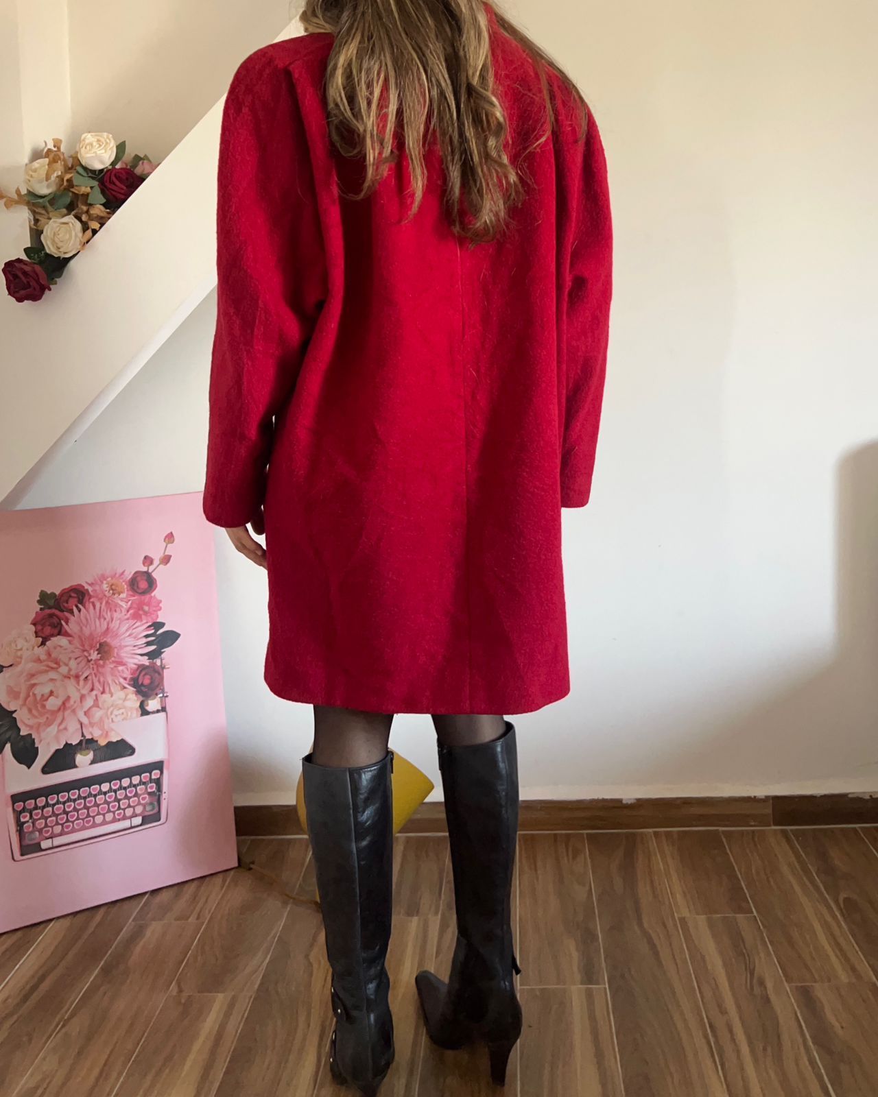 Vintage cherry red wool midi coat