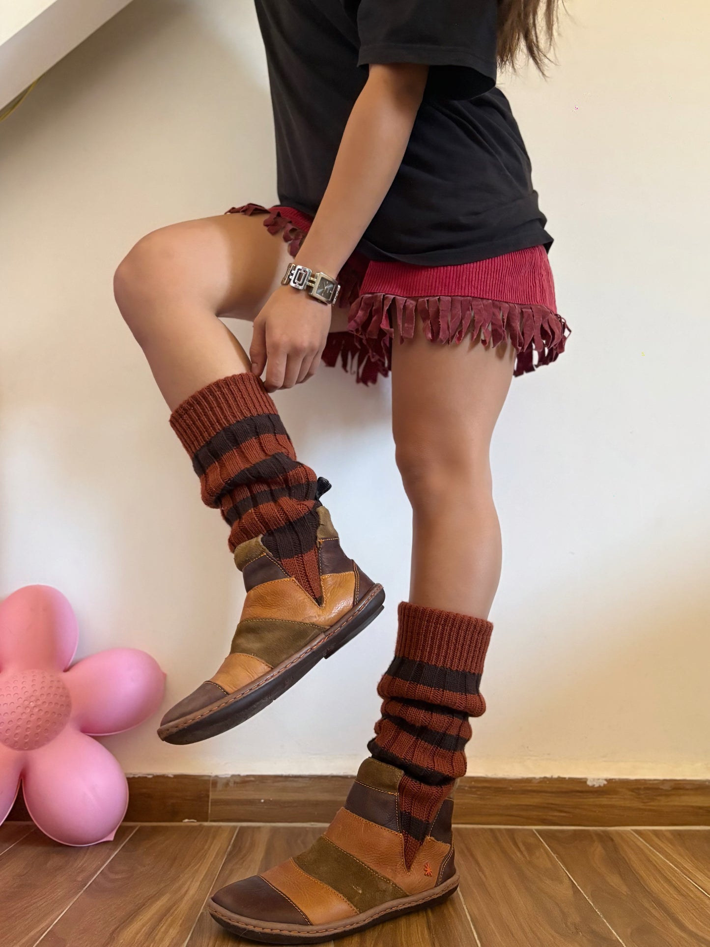 Vintage 2000s knee high striped leather boots