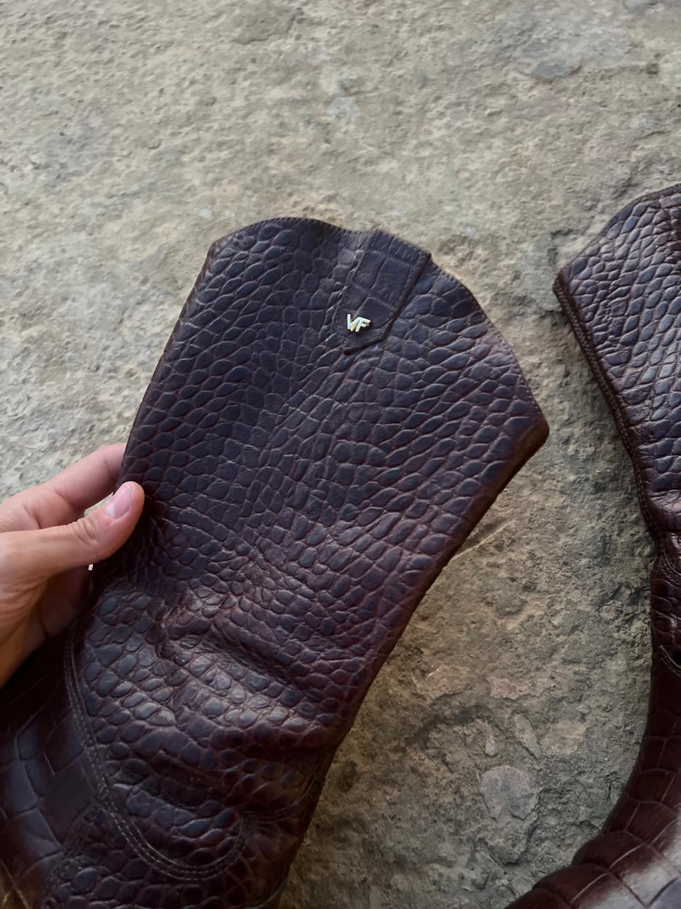 Croc leather pointy brown boots