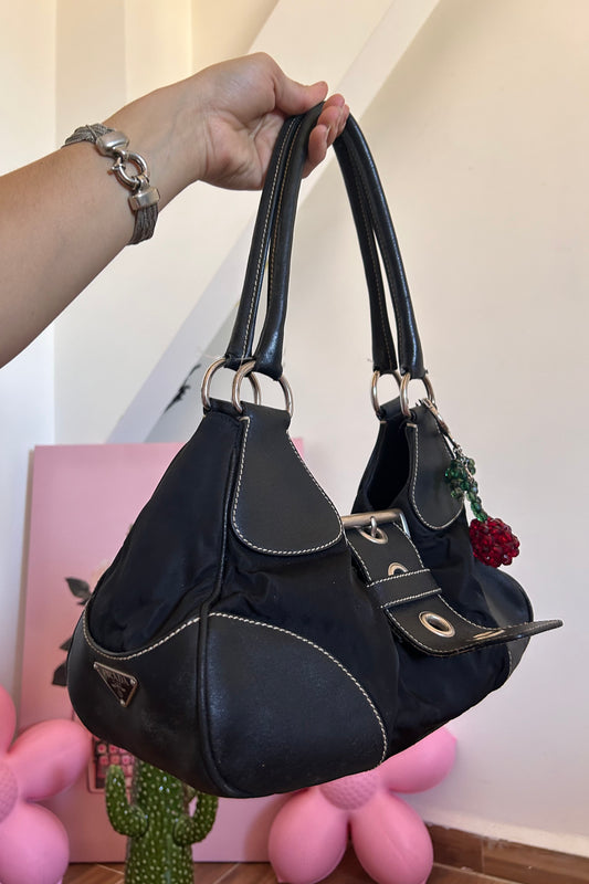 Prada Vintage nylon and leather moon bag