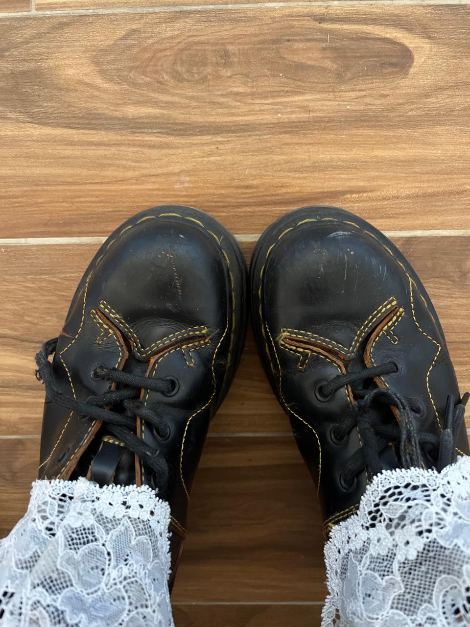 Dr Martens black leather platform shoes