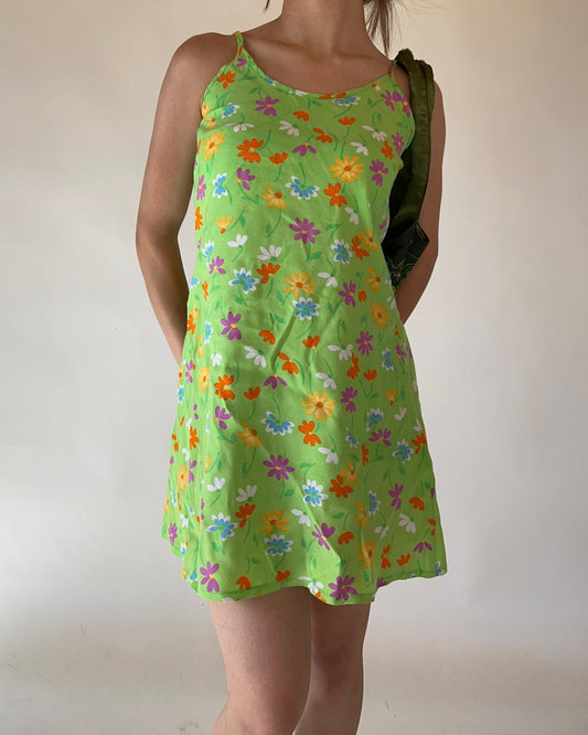 Floral mini green dress