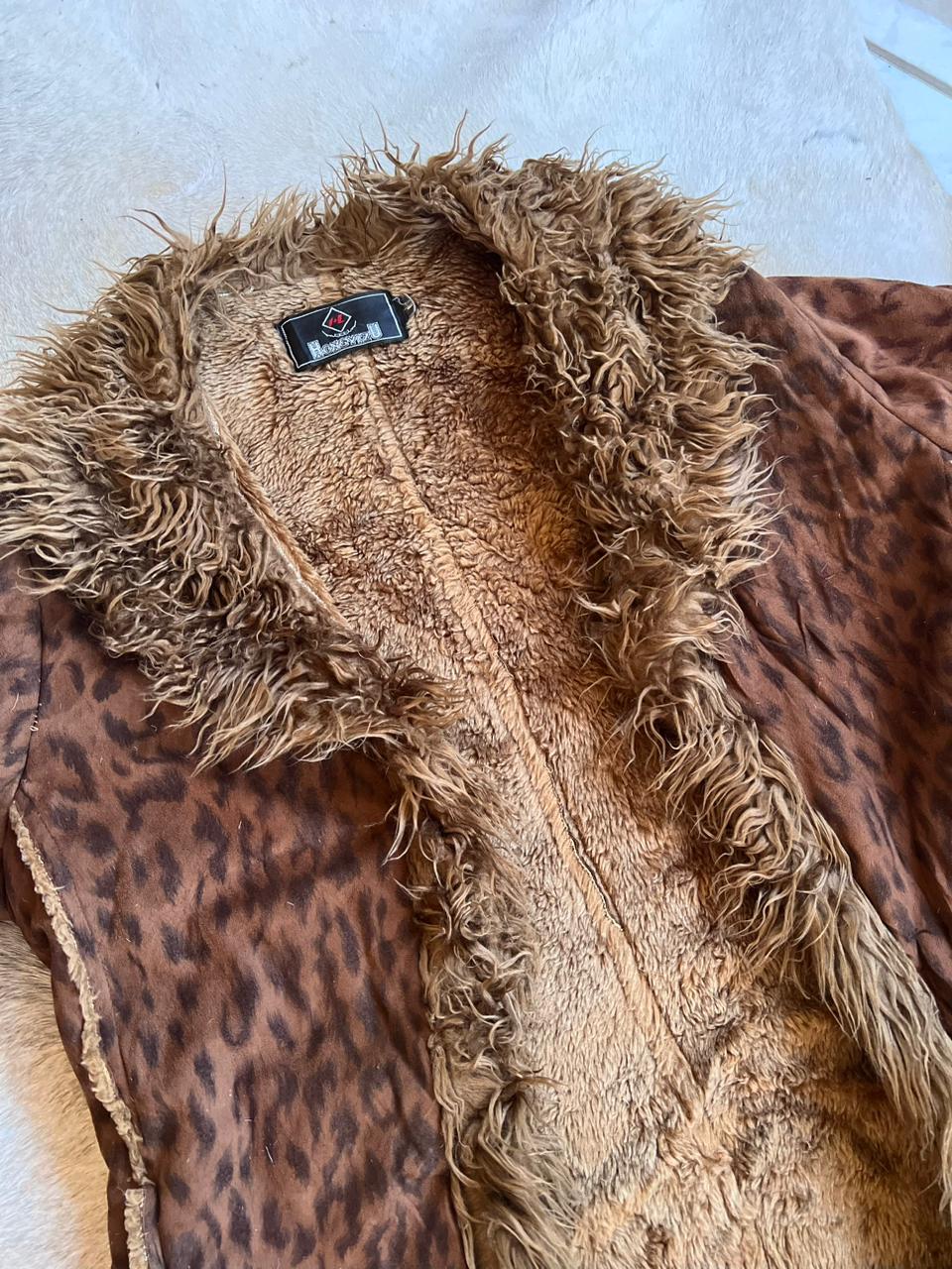 Afghan animal print suede midi coat